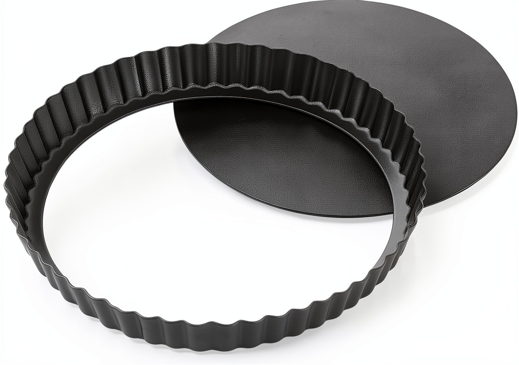 Installing Maclia Tart Pan 9 Inch Removable Bottom Carbon Steel on a wooden kitchen counter