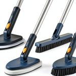Shower Cleaning Brush,4 in 1 Tile Tub Shower Scrubber with 54.7'' Long Handle Stiff Bristles Sponge Brush Grout Brush Microfibe Pads for Bathroom Kitchen Toilet Wall Glass Tub Tile Sink-0