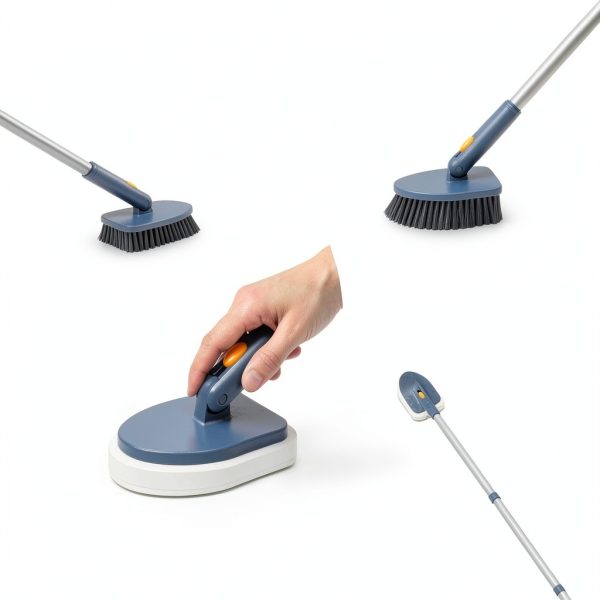 Shower Cleaning Brush,4 in 1 Tile Tub Shower Scrubber with 54.7'' Long Handle Stiff Bristles Sponge Brush Grout Brush Microfibe Pads for Bathroom Kitchen Toilet Wall Glass Tub Tile Sink-1